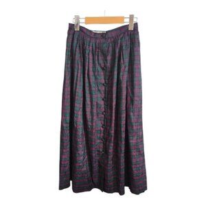 Austin Reed Vintage 100% Silk Lantern Style Midi Skirt Purple/Green Plaid Size 6